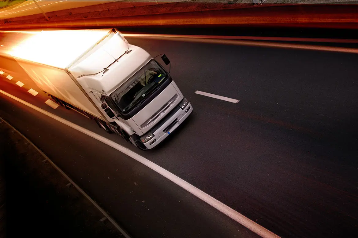 A white truck on highway